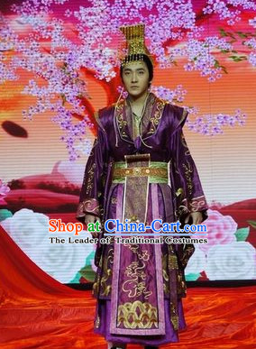 Chinese Qin Dynasty Emperor Zi Ying Costumes Dresses Clothing Clothes Garment Outfits Suits Complete Set for Men