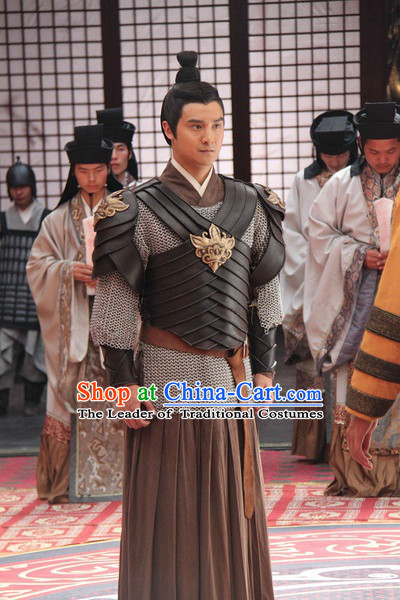 Chinese Qin Dynasty Knight Swordsman Superhero General Costumes General Costume Dresses Clothing Clothes Garment Outfits Suits Complete Set for Men
