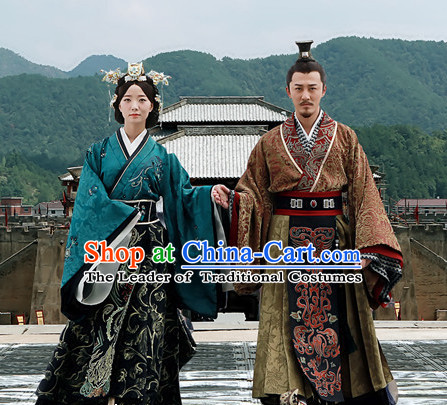 Chinese Han Dynasty Emperor and Empress Costume Dresses Clothing Clothes Garment Outfits Suits Complete Set for men and Women