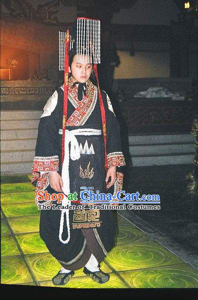 Chinese Qin Dynasty Emperor Qin Shi Huang Costumes Dresses Clothing Clothes Garment Outfits Suits Complete Set for Men