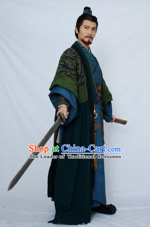 Chinese Qin Dynasty Swordsman Knight Costumes General Costume Dresses Clothing Clothes Garment Outfits Suits Complete Set for Men