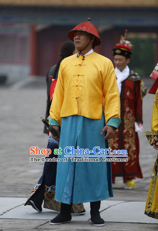 Qing Dynasty Imperial Guard Costume and Hat Complete Set for Men