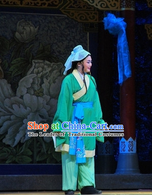 Blue Ancient Chinese Asian Peking Opera Costumes Poor Man Costume and Headwear Complete Set for Men