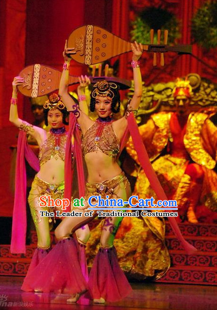Ancient Chinese Asian Classical Dance Costumes Apsaras Costume and Headwear Complete Set