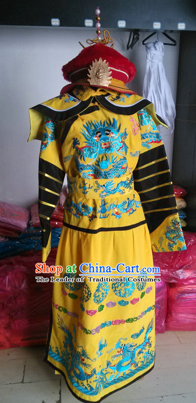Chinese Opera Costumes Beijing Opera Costume Peking Stage Dress Emperor Dragon Robe and Hat Complete Set