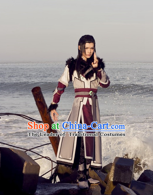 Ancient Chinese Knight Prince Cosplay Costumes and Hair Accessories Complete Set for Men