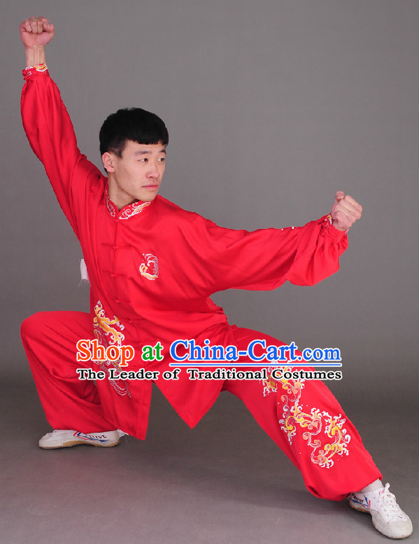 Red Top Long Sleeves Wing Chun Uniform Martial Arts Supplies Supply Karate Gear Tai Chi Uniforms Clothing for Boys and Men
