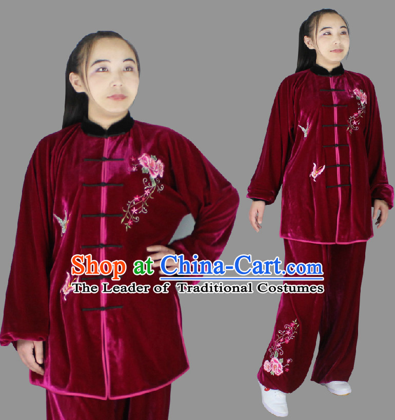 Top Long Sleeves Embroidered Wing Chun Uniform Martial Arts Supplies Supply Karate Gear Tai Chi Uniforms Clothing for Women and Girls