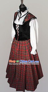 Traditional Medieval Costume Renaissance Costumes Historic Female Scottish Clothing Complete Set for Women