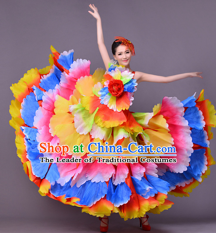 Chinese Classic Flower Dance Costume and Headwear Complete Set