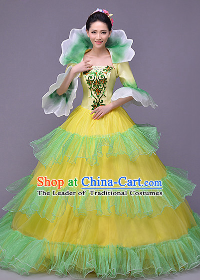 Chinese Traditional High Collar Flower Dance Costumes and Headwear Complete Set