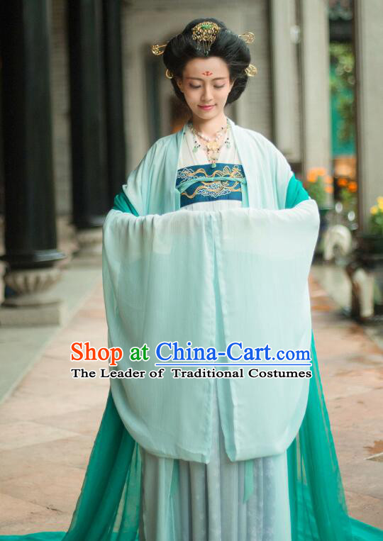 Asian Ancient Costume Chinese Tang Dynasty Clothing and Hair Accessories Clothing Complete Set for Women