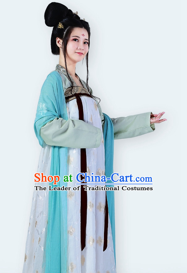 Chinese Ancient Tang Dynasty Clothing and Hair Accessories Complete Set for Women