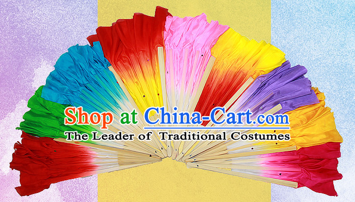 15 Inches Long Pure Silk Long Color Change Chinese Dance Belly Dance Hand Fans Hand Fan Japanese Wedding Fans Oriental Fan