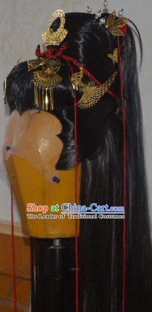 Ancient Chinese Japanese Korean Asian Long Wigs Cosplay Wig Hair Extensions Toupee Full Lace Front Weave Pieces for Men