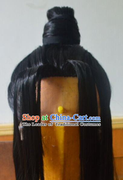 Ancient Chinese Japanese Korean Asian Long Wigs Cosplay Wig Hair Extensions Toupee Full Lace Front Weave Pieces for Men