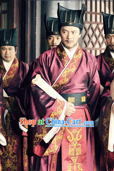 Ancient Chinese Public Officier Costumes and Hat for Men