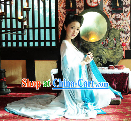 Wide Sleeves Chinese Empress Blue Beauty Clothes