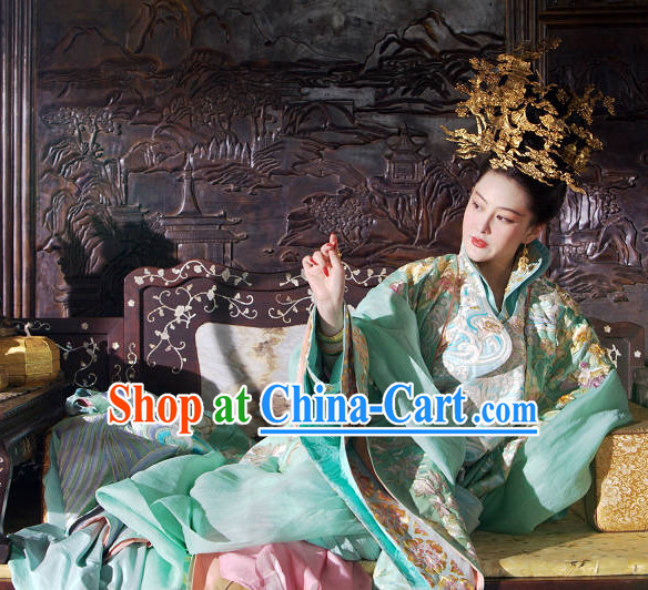Chinese Classic Royal Palace Empress Clothes and Headwear Complete Set