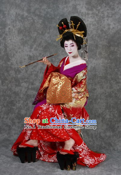 Japanese Geisha Costumes and Headwear Complete Set