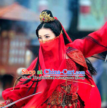 China Ancient Mysterious Swordswomen Costumes and Accessories Complete Set