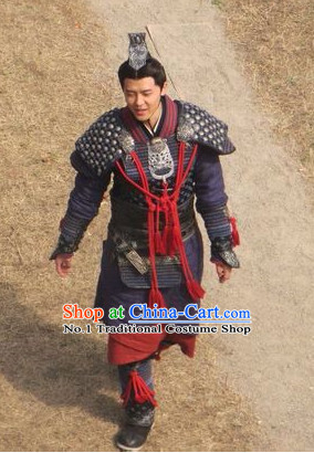 China Ancient General Superhero Armor Costumes and Headwear Complete Set