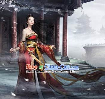 Chinese Traditional Princess Robe Dress and Hair Accessories