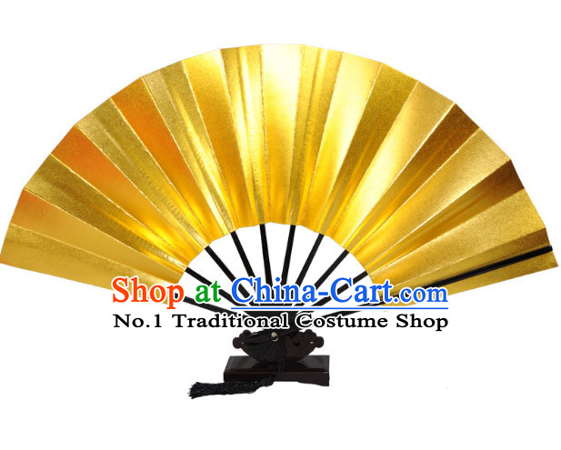 Professional Competition Gold Handmade Chinese Dancing Fan