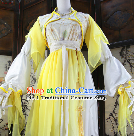 Beautiful Chinese Women Yellow Fairy Costumes