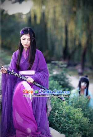 Asian Warrior Female Purple Hanfu Costumes Complete Set for Women