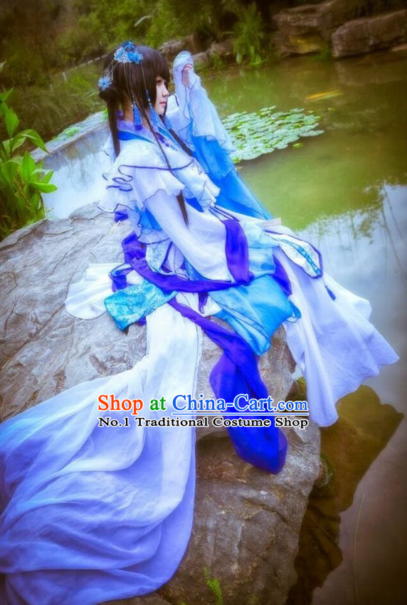 Blue Chinese Empress Cosplay Costumes Asian Fashion Complete Set for Women