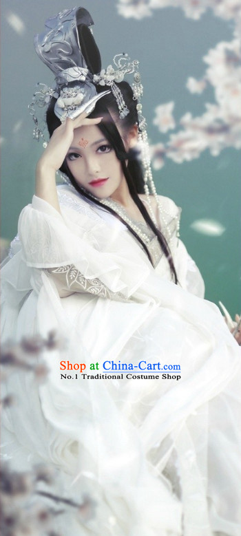 Asian Fashion Chinese Princess Cosplay Halloween Costumes and Hair Jewelry Complete Set for Women