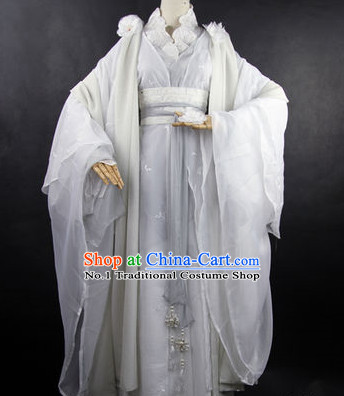 Asian Fashion Chinese Pure White Hanfu Clothes Complete Set for Men