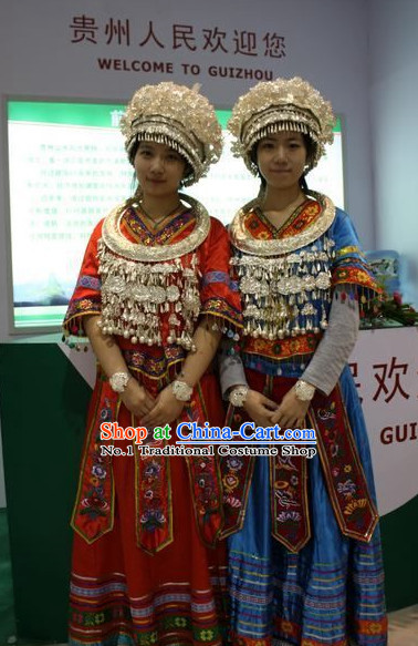 Oriental Clothing Chinese Miao Costumes and Silver Hat Complete Set