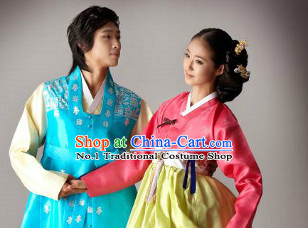 Traditional Korean Custom Made Special Day Customized Hanbok Costumes Complete Set for Couple