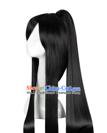 Pure Black Traditional Asian Long Wig