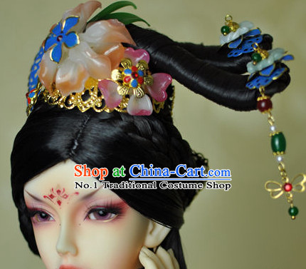 Traditional Chinese Women's Black Wig and Hair Accessories