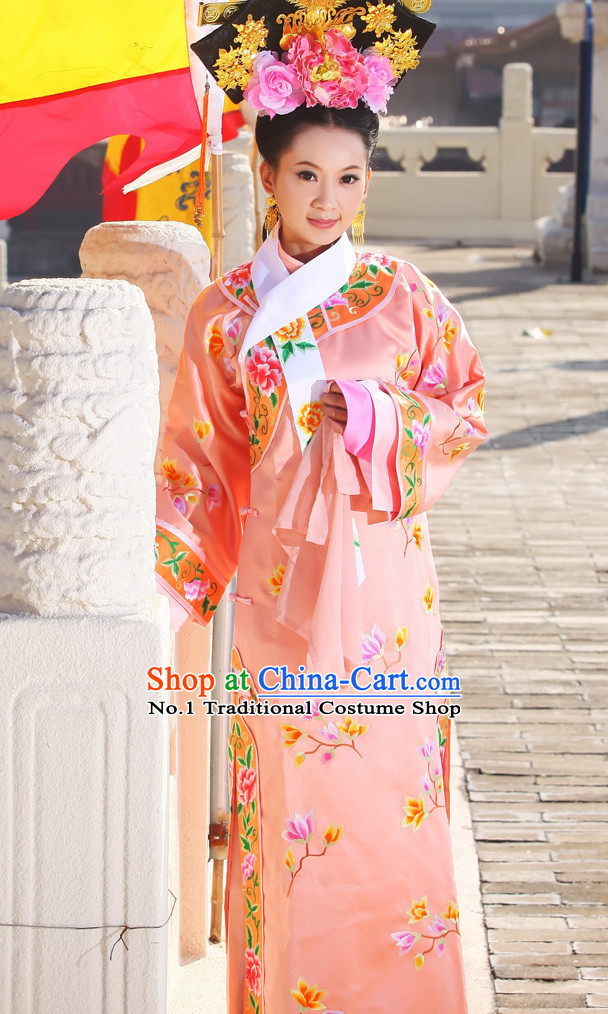 Chinese Manchu Cheongsam Qing Dynasty Princess Clothes and Hair Accessories Complete Set