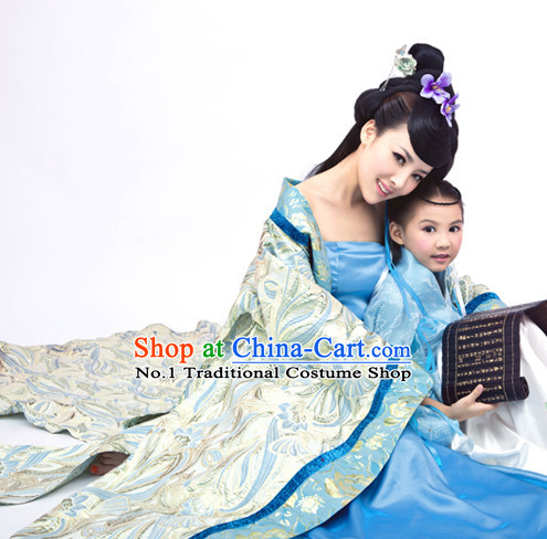 China Fashion Chinese Ancient Costume Mother and Son Outfits and Hair Jewelry Complete Set
