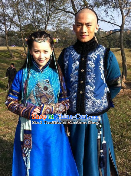 China Fashion Manchu Qing Dynasty Princess Costumes and Hair Accessories Full Set