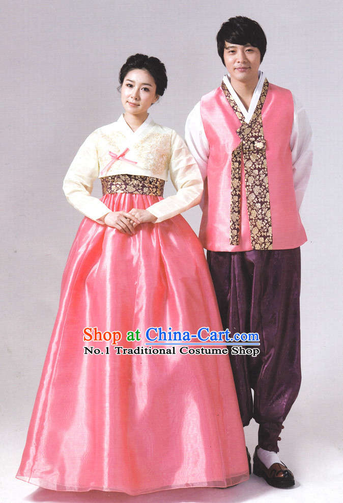Korean Couple Traditional Dresses Hanbok Outfits Complete Set