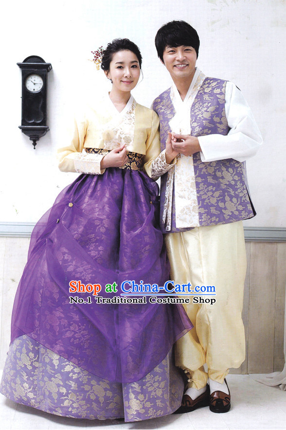 Korean Couple Traditional Dresses Hanbok Suits Complete Set