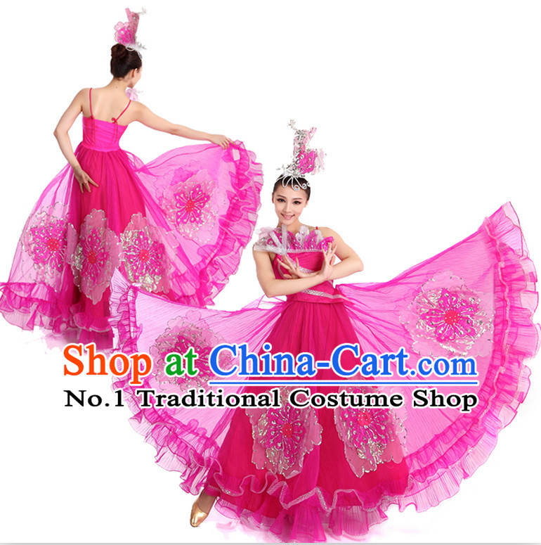 Chinese Traditional Big Opening Dance Suppy and Headwear Complete Set