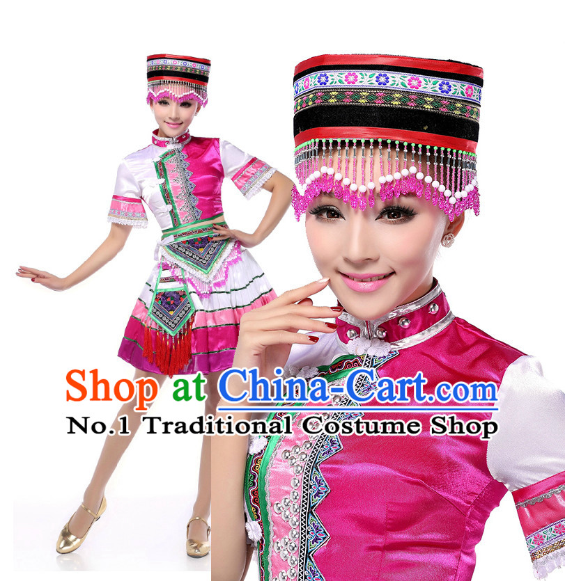 Chinese Traditional Yunnan Miao Dance Costumes Suppy and Headwear Complete Set