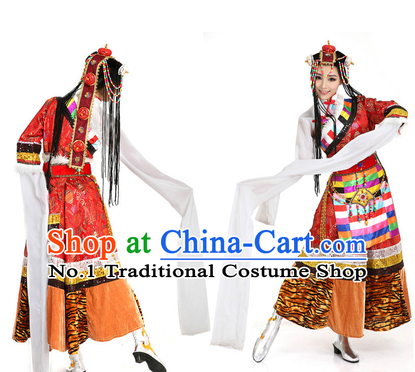 Mongolian Dance Costumes Apparel Dance Stores Dance Gear Dance Attire and Hair Accessories Complete Set for Women