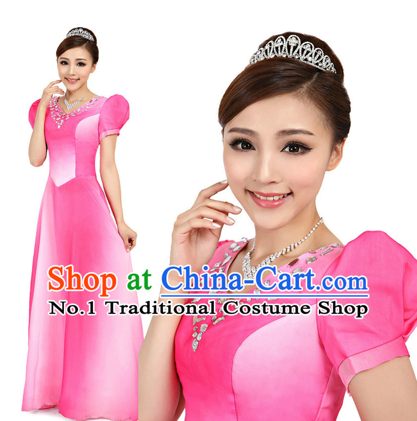 Asian Chinese Professional Stage Costumes Dance Stores Dance Gear Dance Attire and Hair Accessories Complete Set