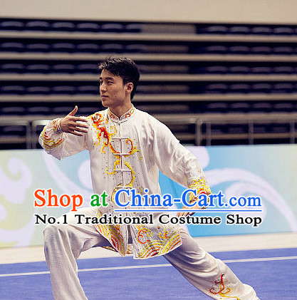 Top Embroidered Dragon Tai Chi Swords Championship Costumes Taijiquan Uniforms Quigong Uniform Thaichi Martial Arts Qi Gong Kung Fu Combat Clothing Competition Clothes for Men