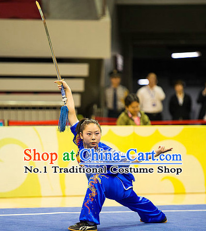 Top Blue Chinese Kung Fu Sword Uniforms Kungfu Uniform Martial Arts Competition Costumes for Women