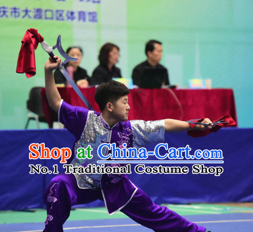 Top Chinese Wu Shu Kung Fu Sword Uniforms Kungfu Uniform Martial Arts Competition Costumes for Men