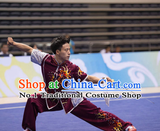 Top Shiny Wing Chun Competition Uniform Kung Fu Costume Complete Set for Men
